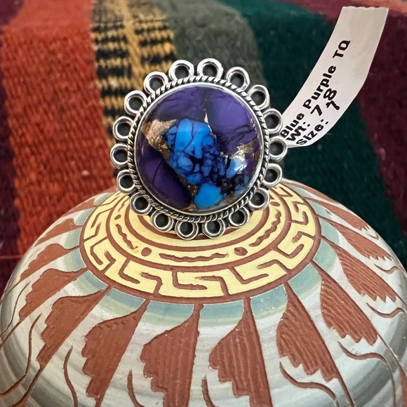❤️ Blue Purple Dahlia Mojave Turquoise 925 Statement Ring Sz 7 - Picture 1 of 11
